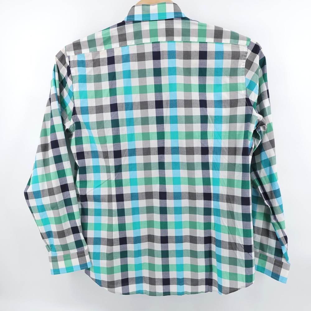 NEW Express‎ Fitted Plaid Button Down Shirt Green Blue Mens XXL - Picture 3 of 8